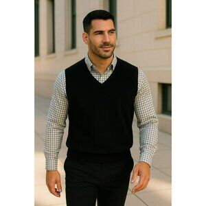 Peter Millar V-Neck Navy Blue Sleeveless Sweater Vest Mens XL 100% Merino Wool